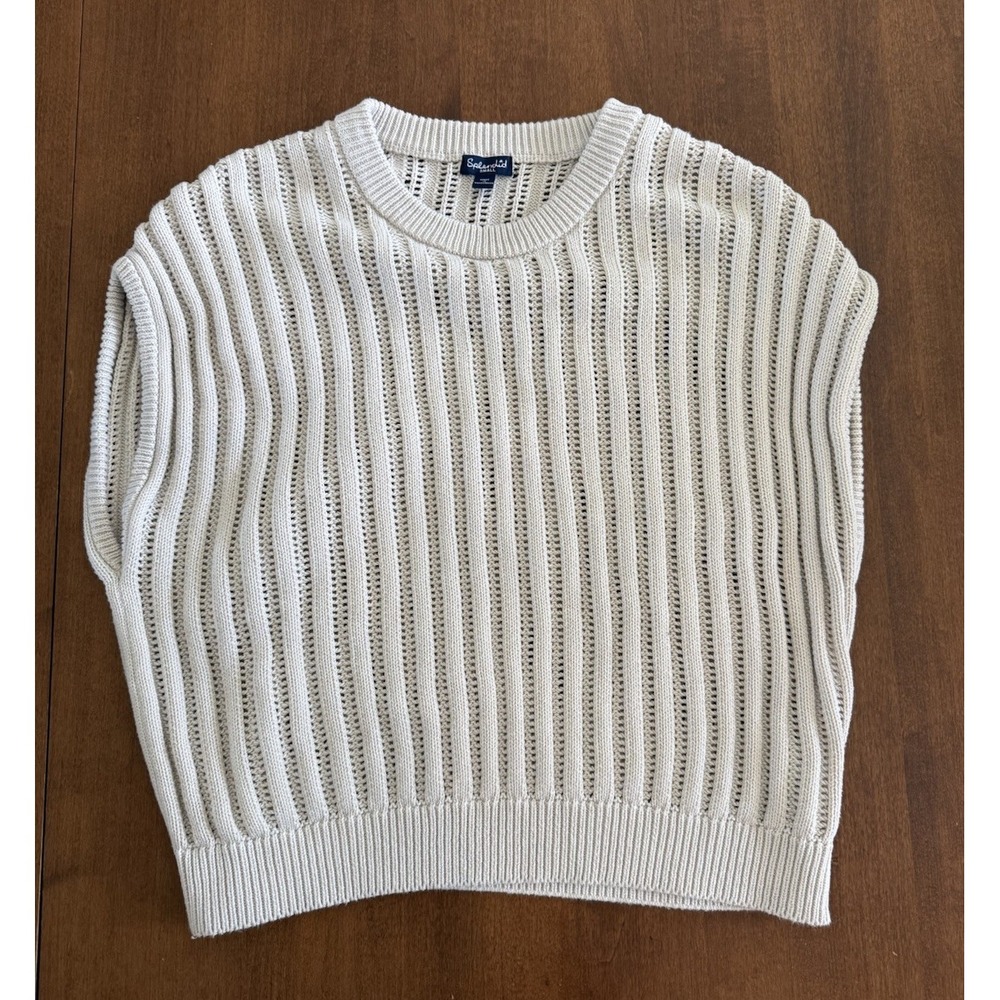 Splendid Short Sleeve Knit Sweater Top Cream Sz Small Modern Open Weave